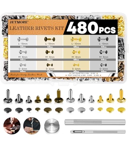 Amazon.com: Jetmore 480 Pack Leather Rivets, Brass Rivets for